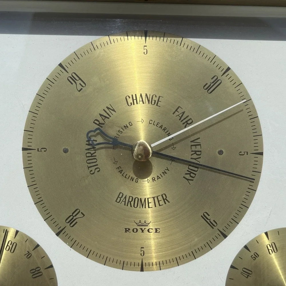 Vintage Royce Weather Station Wall Barometer Thermometer Hygrometer MCM Wood